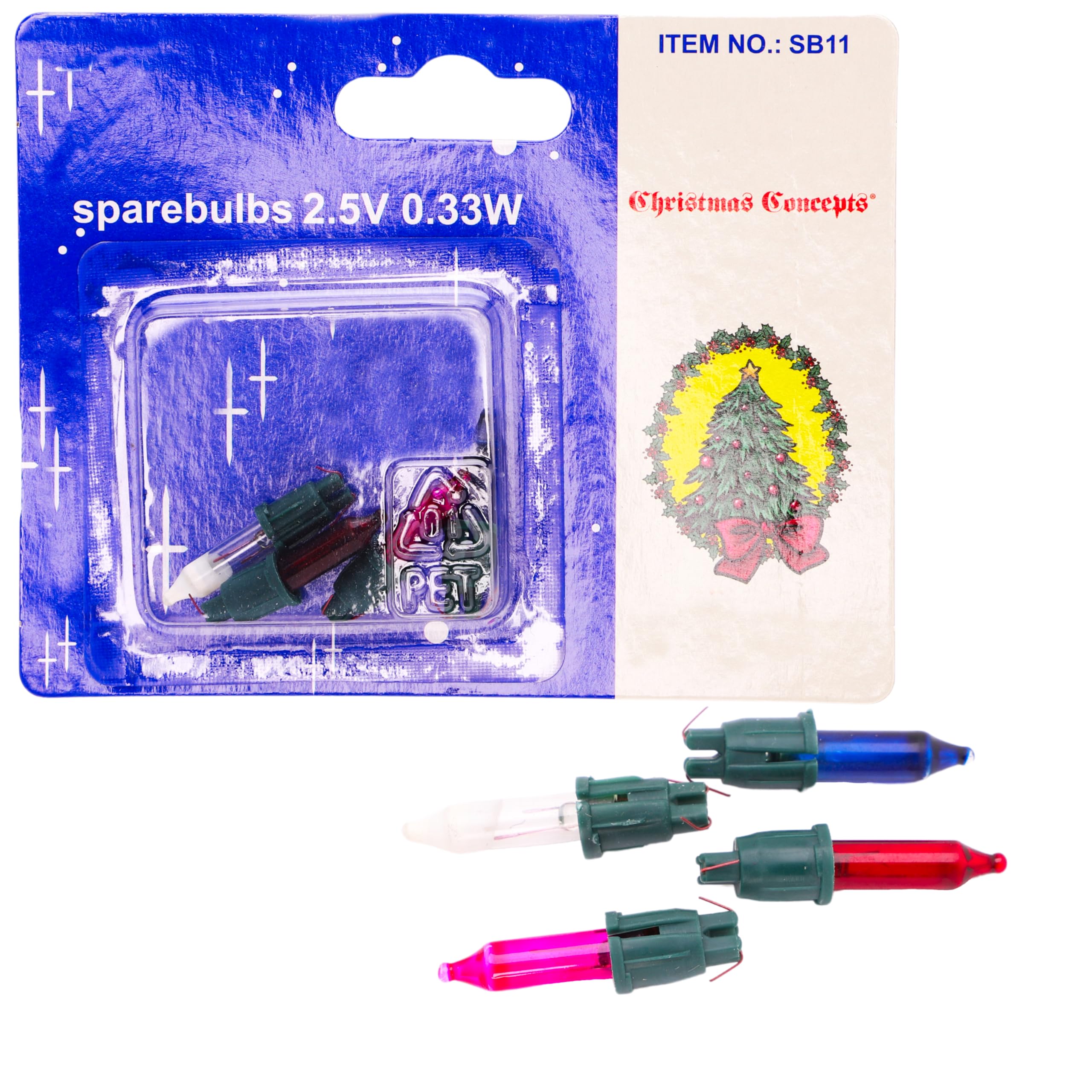Christmas Concepts® Pack of 3 Multi-Colour Push in Spare Bulbs - 2.5v 0.33w - Replacement Bulbs
