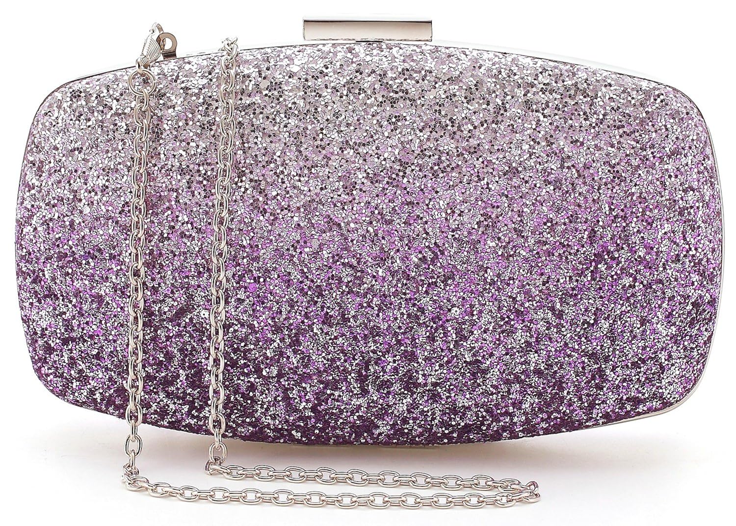purple glitter clutch bag