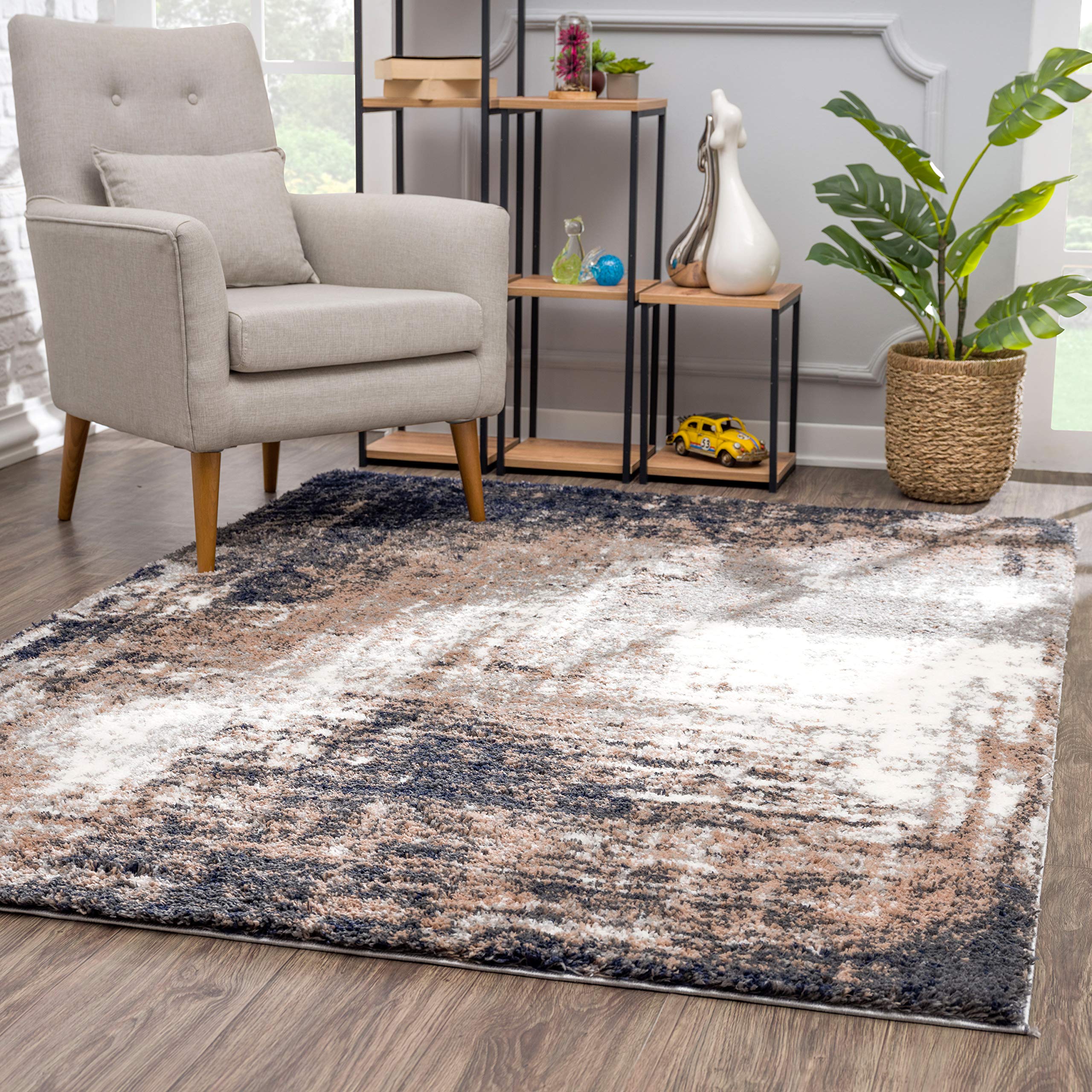 Photo 1 of RUG BRANCH Retro 7' x 10' (6'7" X 9'6") Abstract Shag Indoor Area Rug, Contemporary, Grey White - Living Room, Bedroom, Dining Room, and Kitchen