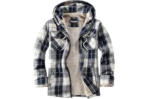 Puwasa Men's Full Zip Sherpa Lined Flannel Jacket Fleece Hooded Plaid Jacket with Hood for Men