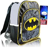 Batman Backpack for Preschool Toddlers ~ Deluxe 12" Batman Mini Backpack for Boys Kids (Batman School Supplies Bundle, Backpack and Door Hanger))