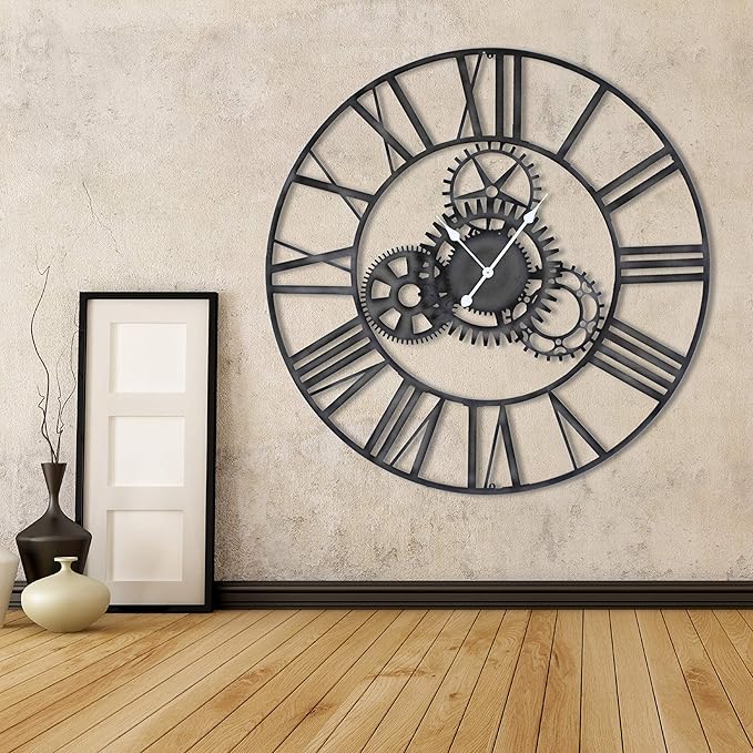 Buy Craftter 60 inch Metal Wall Clock Roman Numericals and Gear Design