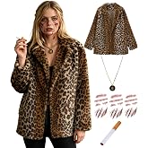 TIHTUWLL 6PC Womens Winter Warm Buttons Coats Cheetah Costume With Sticker Necklace Props