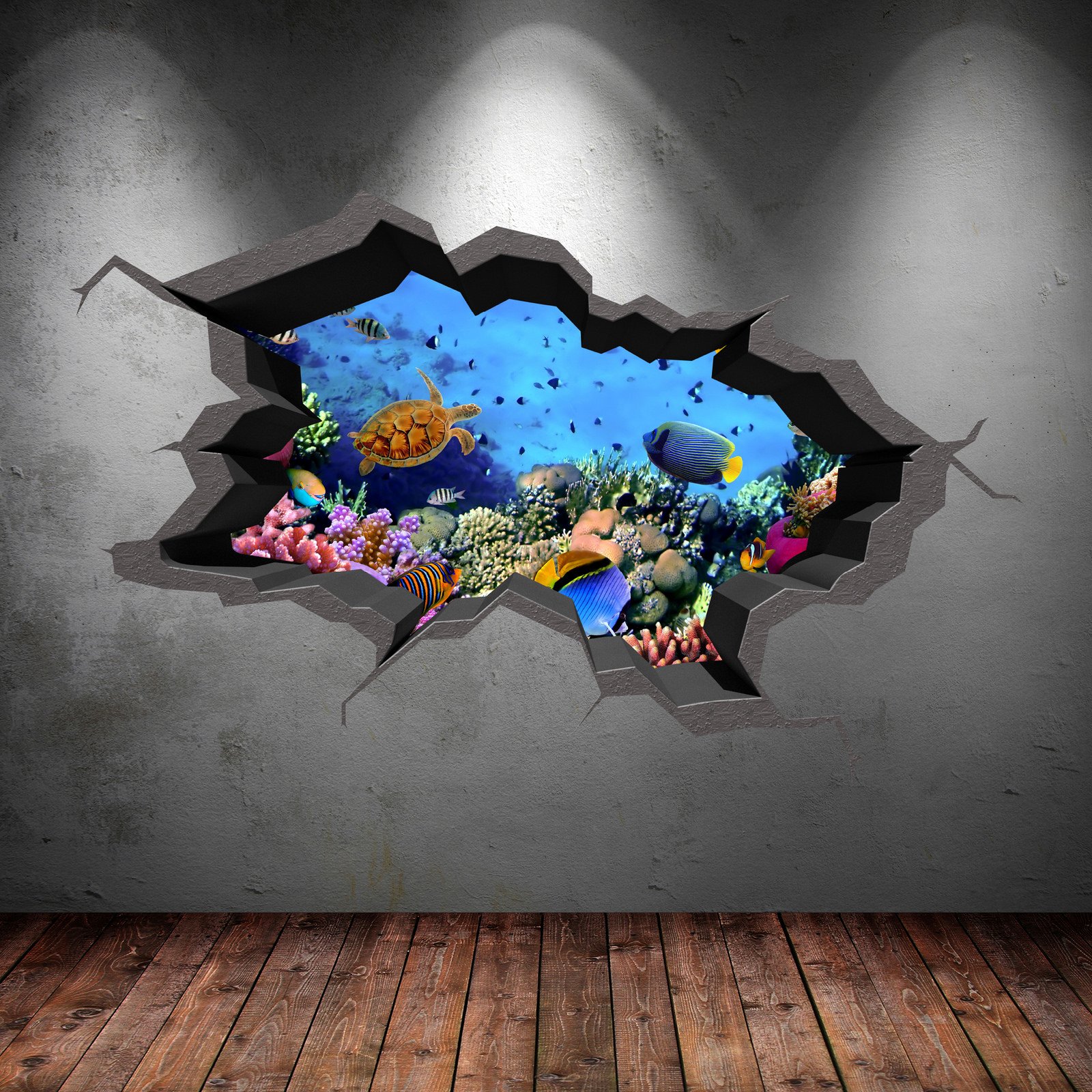 UNDERWATER CRACKED CAVE AQUARIUM FISH 3D WALL ART STICKER BOYS DECAL MURAL NEW 13