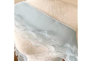 PEPPERLONELY 1 Yard 3-Layer Pleated Tulle Lace Chiffon Fabric Ribbon Fringe Elastic Ruffle Trim Dress Collar Cuffs DIY Sewing Material, 5 Inches Width, Light Blue
