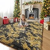 Amdrebio Black Gold Yellow Grey Rugs for Bedroom Living Room Decor, Fluffy Furry Fuzzy Shaggy Area Rug 4x6 for Kids Room Dorm Home Office, Modern Cool Leopard Cheetah Shag Carpet for Teen Boys Men