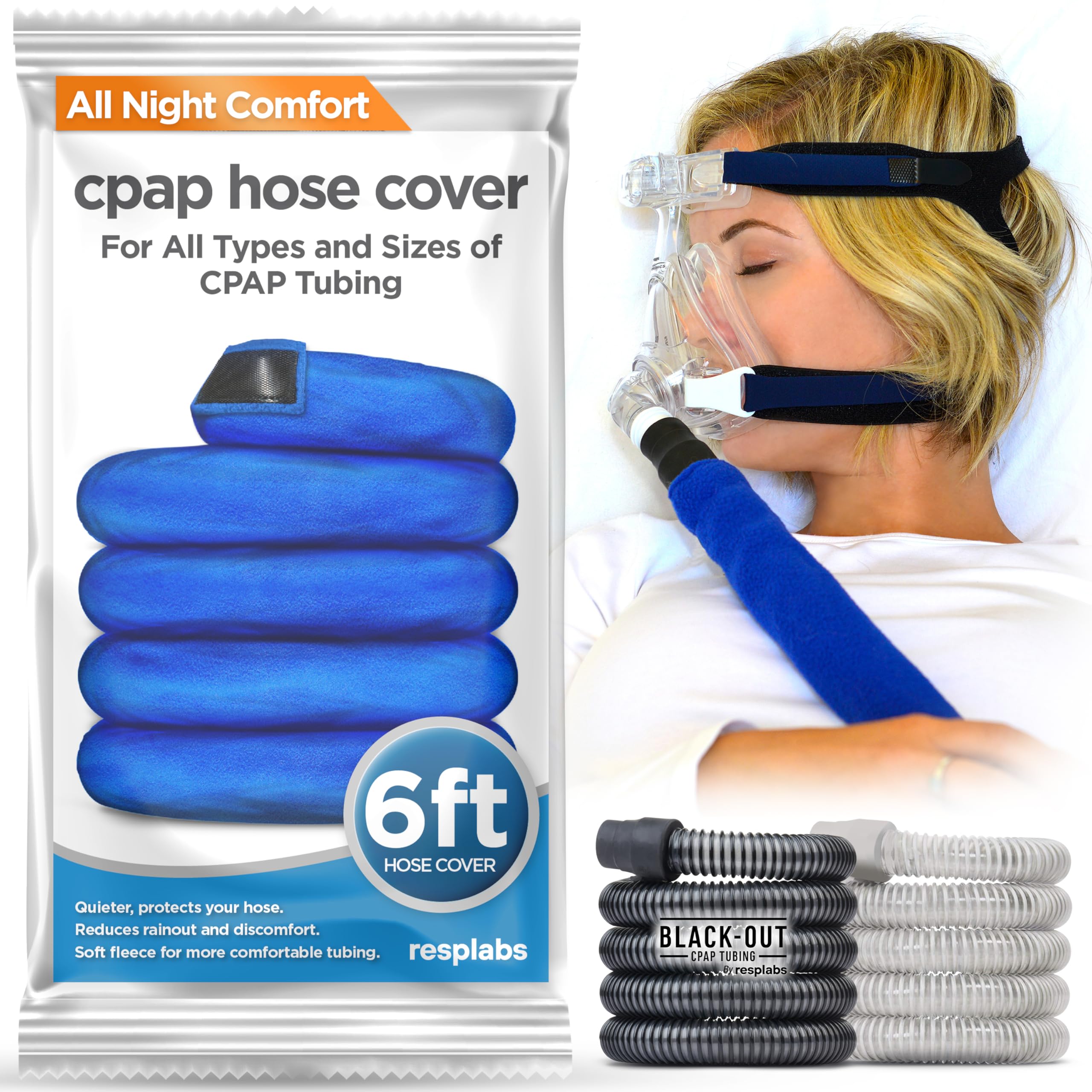 resplabs CPAP Hose Cover Tubing Sleeve - 6 Foot, Fits Standard, Slim & Heated Tubes - Soft CPAP Hose Protector for Quiet Sleep & Comfort