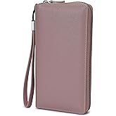 Bveyzi Women RFID Blocking Wallet Leather Zip Around Phone Clutch Large Capacity Ladies Travel Purse Wristlet | RFID Blocking, Zip Around, Large Capacity