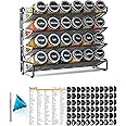 SpaceAid Spice Rack Organizer with 24 Spice Jars, 386 Spice Labels, Chalk Marker and Funnel Set for Cabinet, Countertop, Pantry, Cupboard or Door & Wall Mount -24 Jars, 11.8" W × 10.8" H, Black