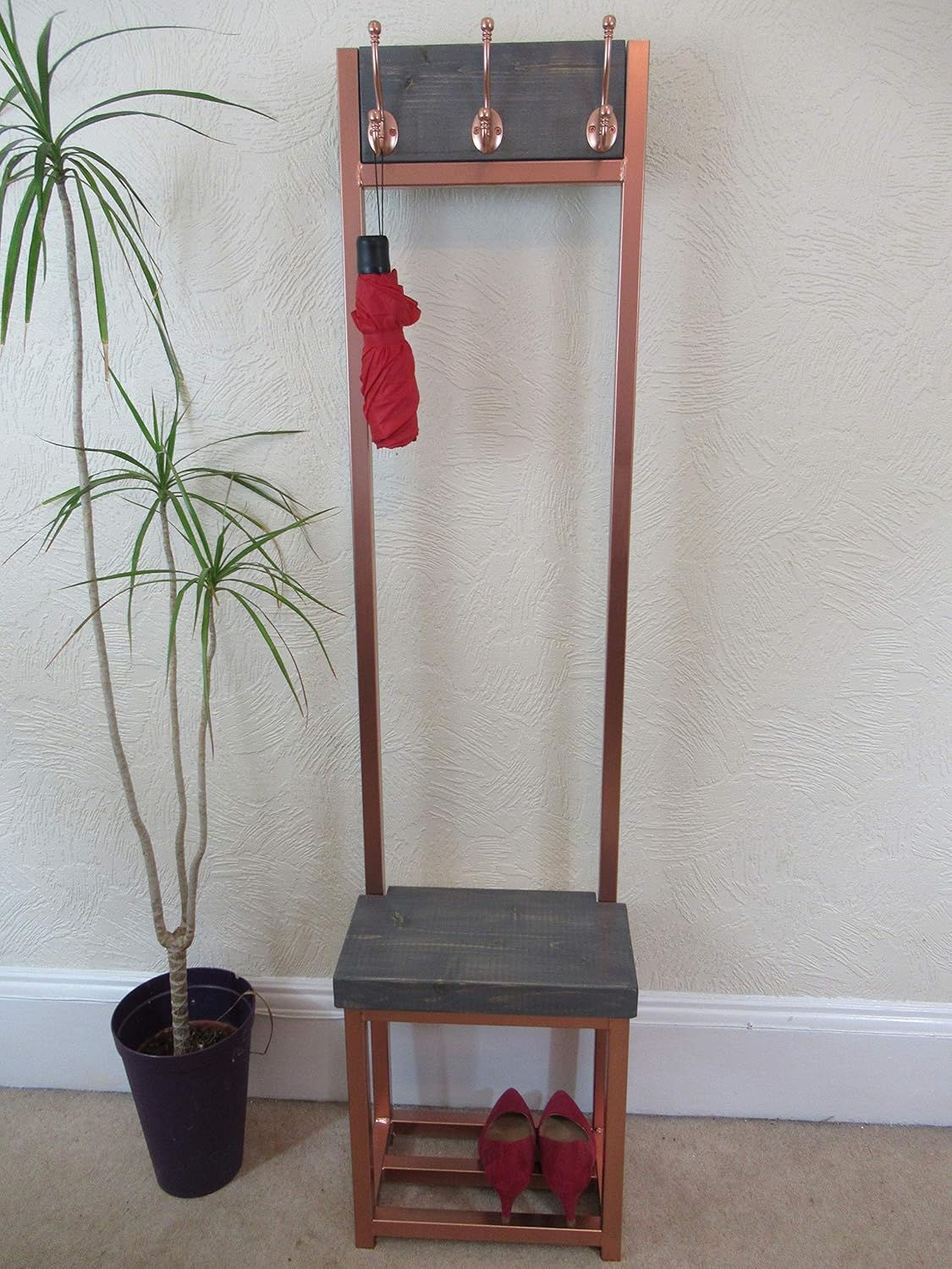 Coat stand slim narrow rack Grey wash and bright copper finish Amazon