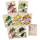 Hot Pepper Seeds Variety Pack - 100% Non GMO – Habanero, Jalapeno, Cayenne, Anaheim, Hungarian Hot Wax, Serrano, Poblano. Hei
