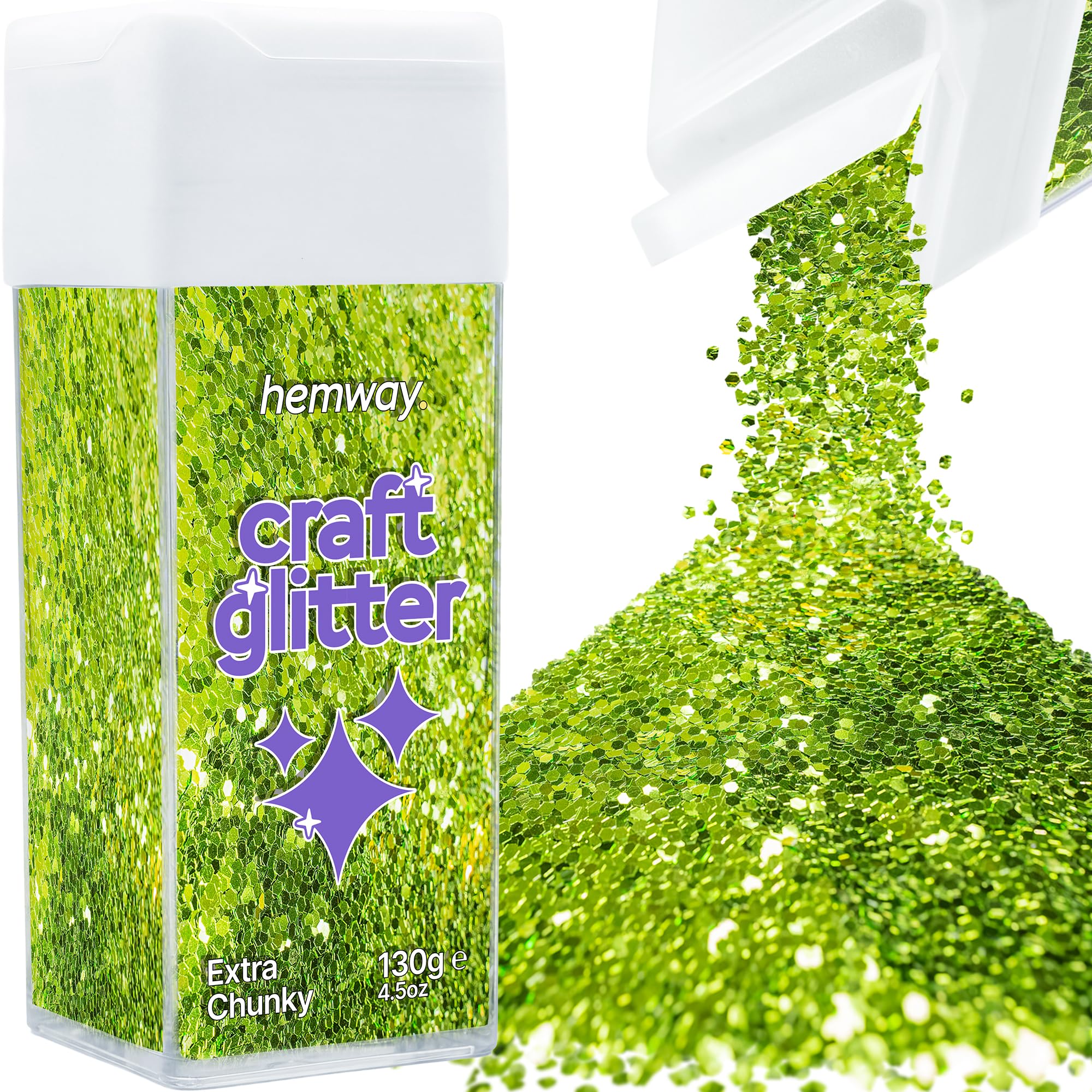 Hemway Glitter Shaker Lime Green 130g Extra Chunky, Craft Glitter Shaker for Resin & Epoxy Crafts, Christmas Art Supplies, Nail, Body, Face, Eye, Festival, Crafting, Slime, Sparkle — image 1