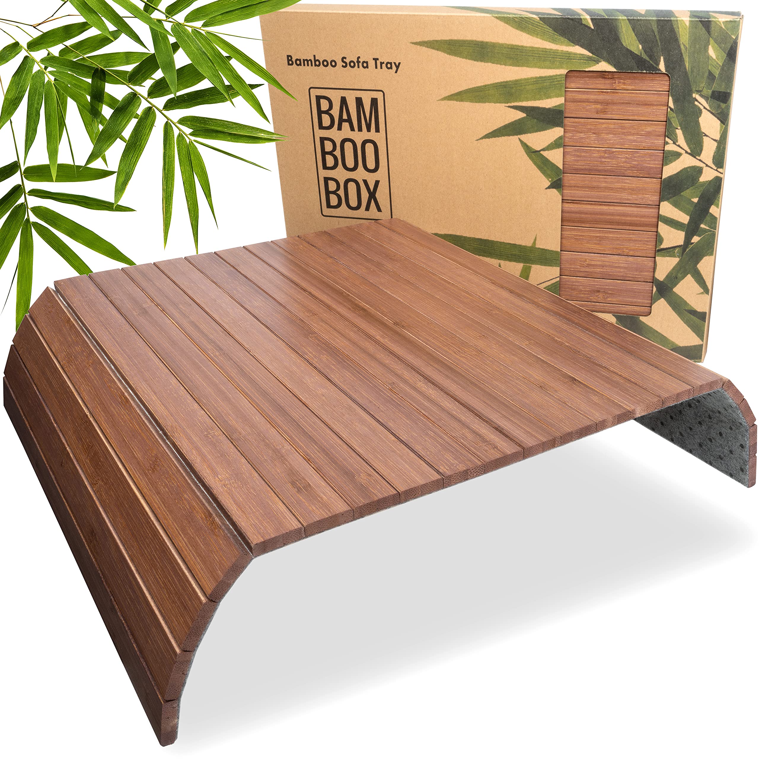BAM BOO BOX - Foldable Sofa Arm Tray, Wooden Couch Arm Table, Brown Colour