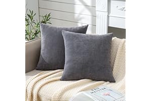 GAWAMAY Decorative Square Throw Pillow Covers 18x18 Inch Set of 2, Super Soft Chenille Pillows Farmhouse Fall Pillowcase for Living Room Bedroom Sofa Couch Cushion Cover Grey 45x45cm (No Insert)