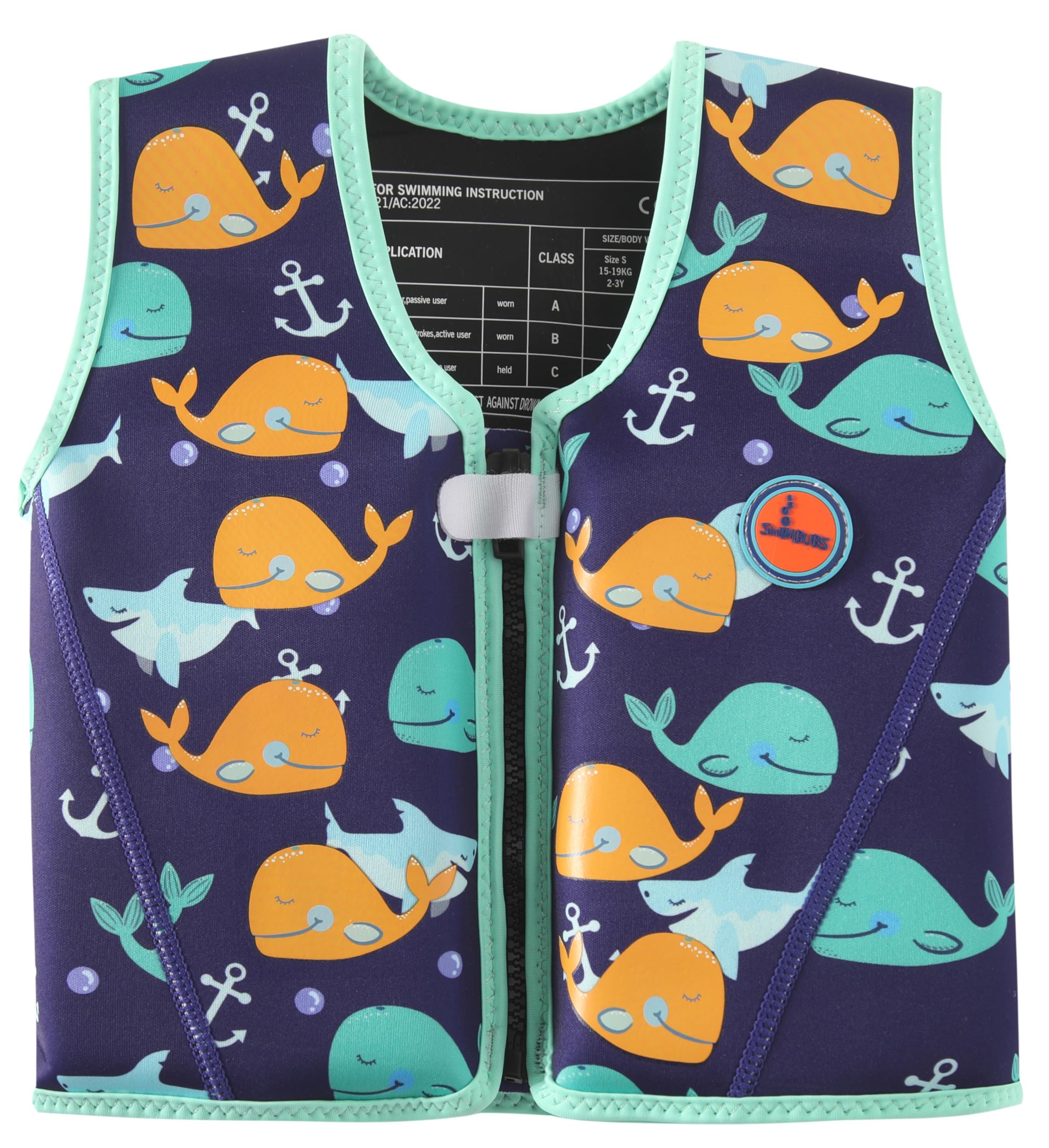 Swimbubs Children's Swim Jacket Swimming Float Vest For Kids Toddlers Buoyancy Aid (3-6 Years, Blue Whale)