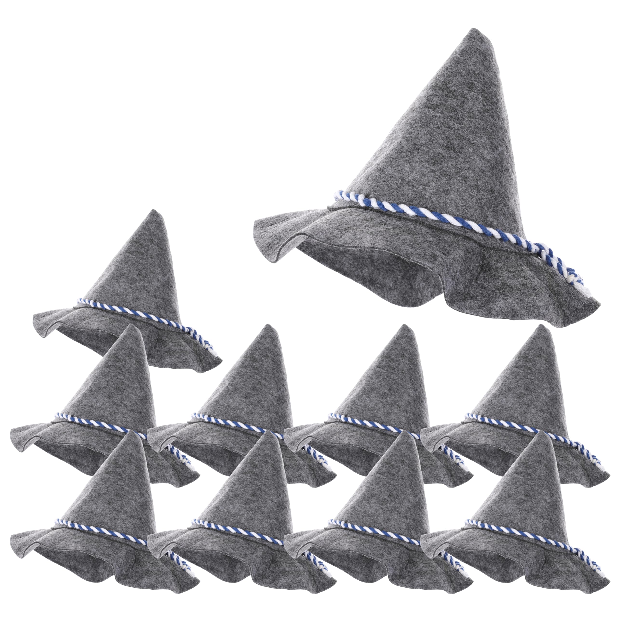 KarneLux Bavarian Seppel Hat, Traditional Hat for Bavarian Folk Festivals, Carnival and Fancy Dress Made of Felt with Blue/White Cord - Size Small - Pack of 10