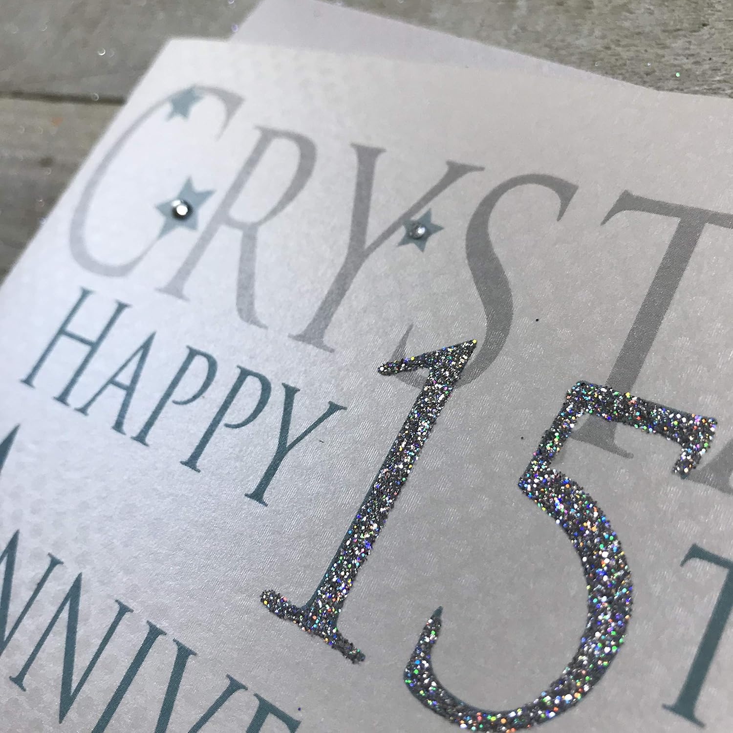 white cotton cards Crystal Happy 15th Love On A Special Day, Handmade Anniversary Card (Code AW15), 16x16xm - Image 4