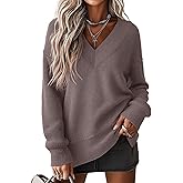 Jouica Women's Sweaters V Neck Pullover Sweater Side Slit Long Sleeve Knit Spring Tops Trendy Outfits for Women 2026