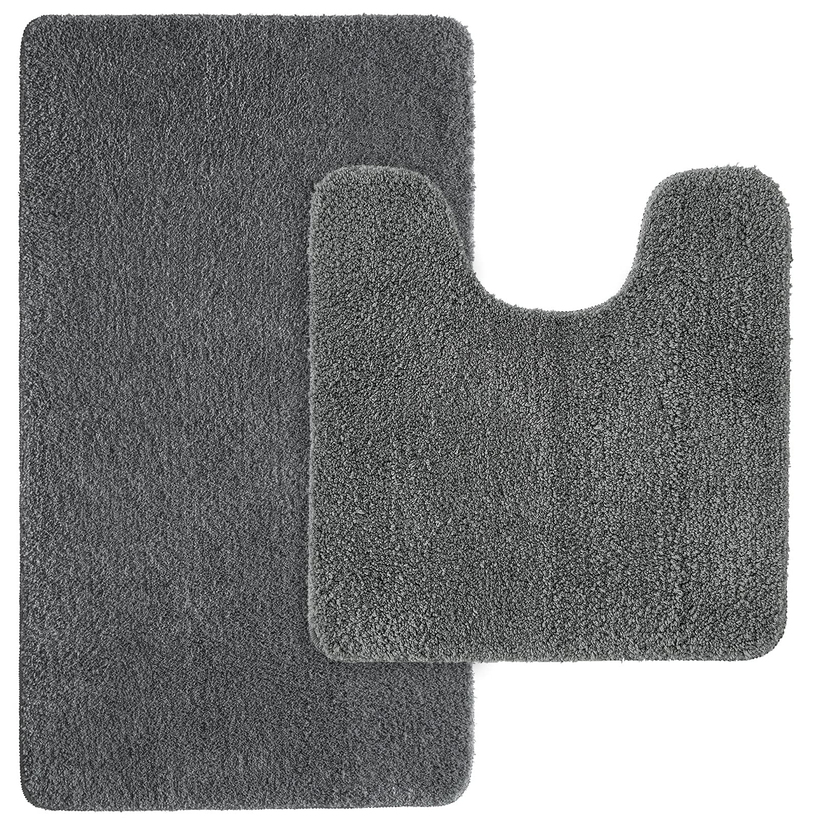 MIULEE Absorbent Bath Mat Set 2 Pieces Non Slip Bath Rug 40x60cm and U Shape WC Toilet Rug 45x45cm with High Hydroscopicity Rugs Super Soft Cozy and Shaggy Microfiber Rug Carpet for Bathroom Grey