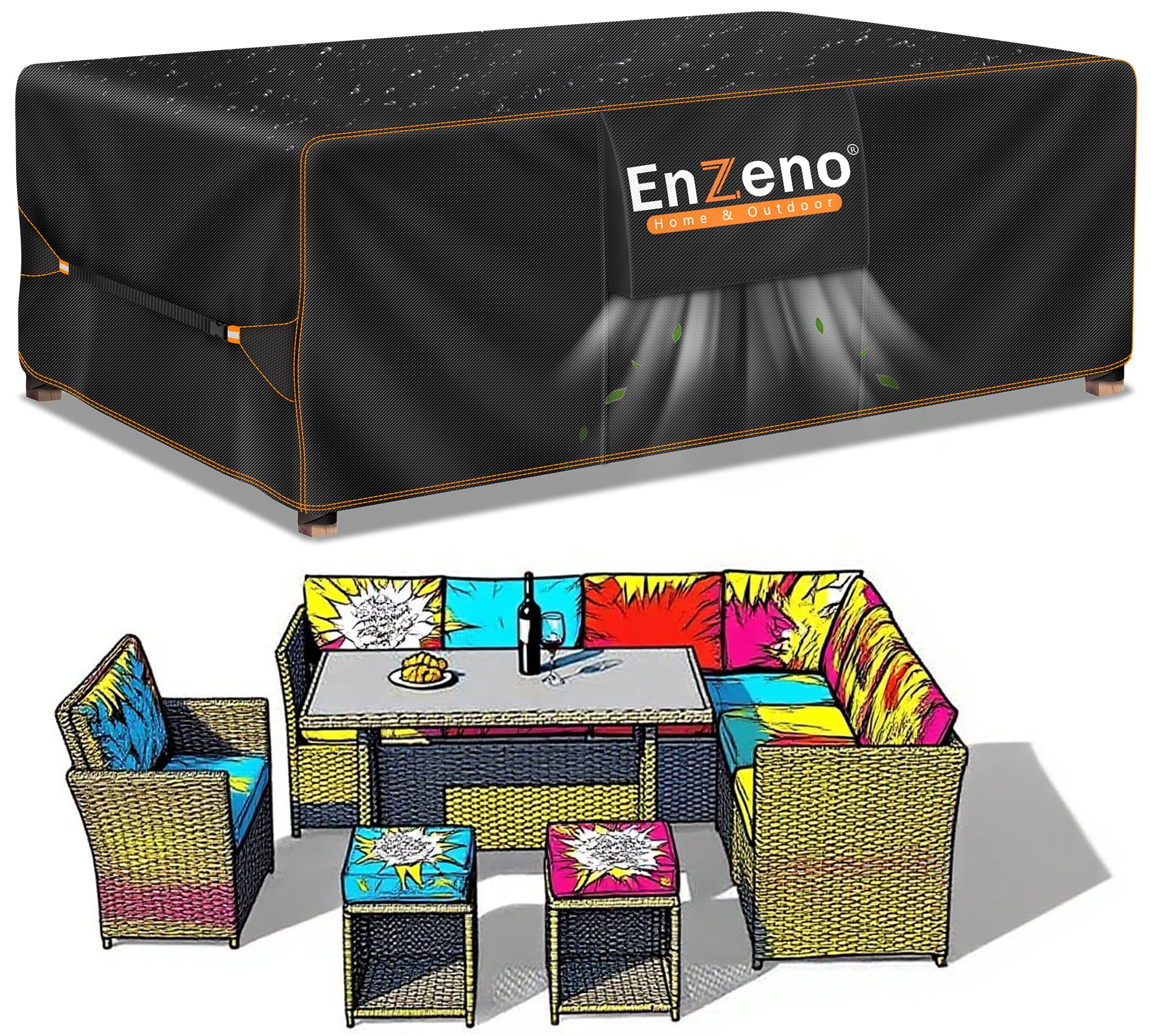 Enzeno Outdoor Garden Furniture Covers - Waterproof with Air Vent, Patio Table and Chair Set Cover, Heavy Duty Oxford Fabric 200X160X74cm — image 1