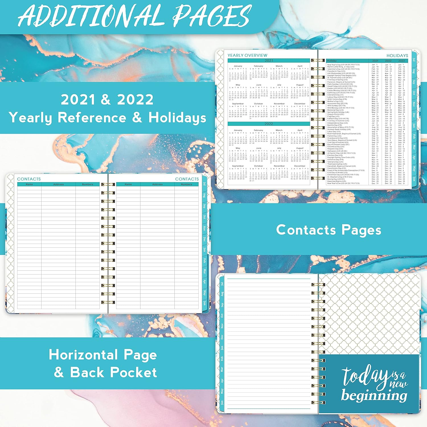2021-2022 Planner - Academic Planner 2021-2022 Weekly & Monthly with Tabs, 6.3" x 8.4", July 2021 - June 2022, Hardcover with Back Pocket + Thick Paper + Twin-Wire Binding - Contrast Watercolor: Office Products