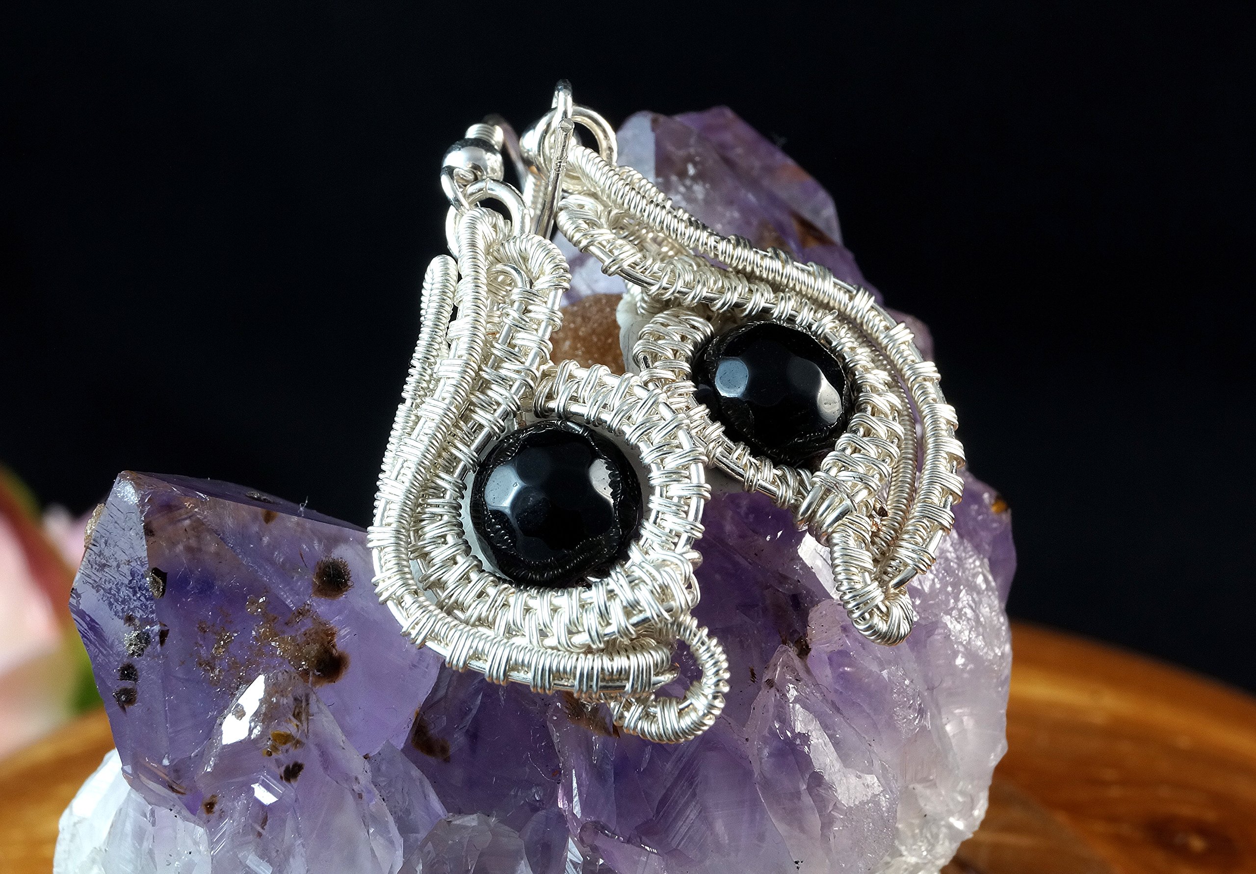 Evil Eye Silver Plated Copper Wire Earrings With Onyx Nicole