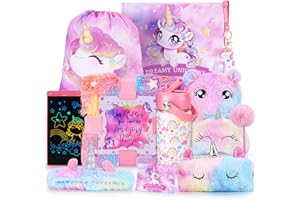 AUSPICIOUS BEGINNING Unicorn Toys for Girls 3 4 5 6 7 8 Years Old Girl Birthday Gift Ideas-12PCS Unicorn Gifts with Glowing Blanket/ LCD Writing Tablet /Water Bottle/Headband/Eye Mask/Crossbody Bag Unicorn Gift for Girls