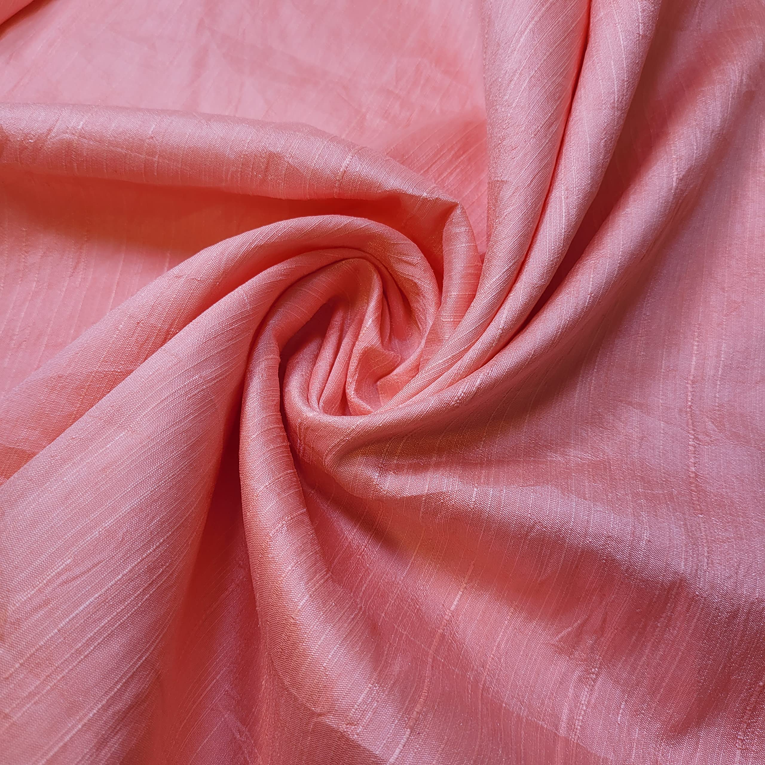 Plain Raw Silk Faux Dupion 100% Polyester Upholstery Fabric Bridal Material 44" (1 Meter, Salmon Peach)