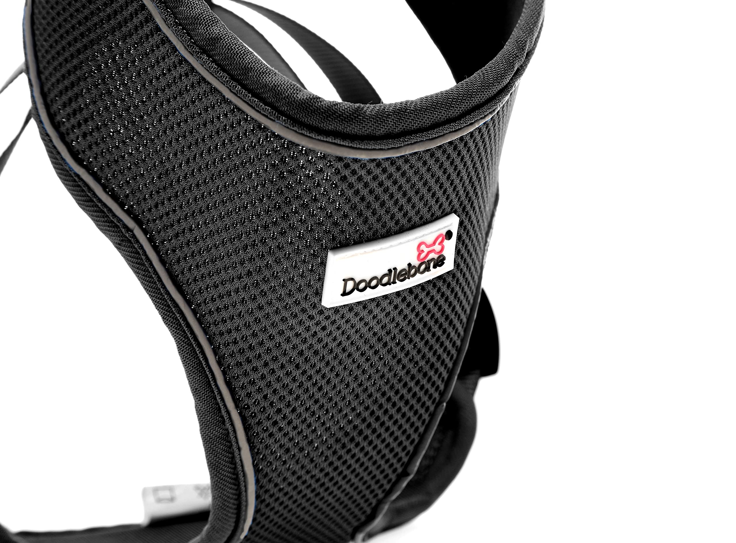 Doodlebone - Airmesh Dog Harness - Breathable Over Head Harness with Adjustable Chest Strap, Reflective Piping & Machine Washable Design - Size 1, 29-38cm - Coal