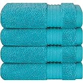 Cotton Paradise 100% Cotton Turkish Washcloth Set for Bathroom, 4 Piece Soft Absorbent Small Hand Face Towels Wash Rags, Aqua Blue