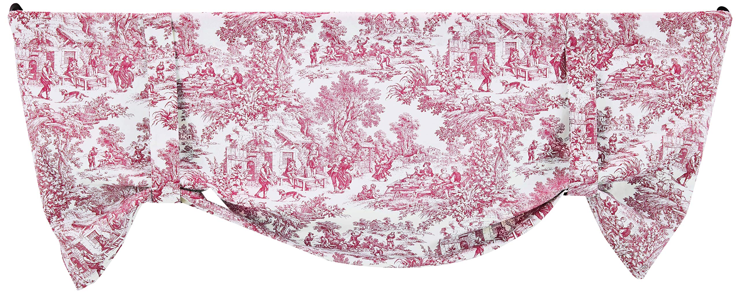 Victoria Park Toile Tie-Up Valence Window Curtain, Red
