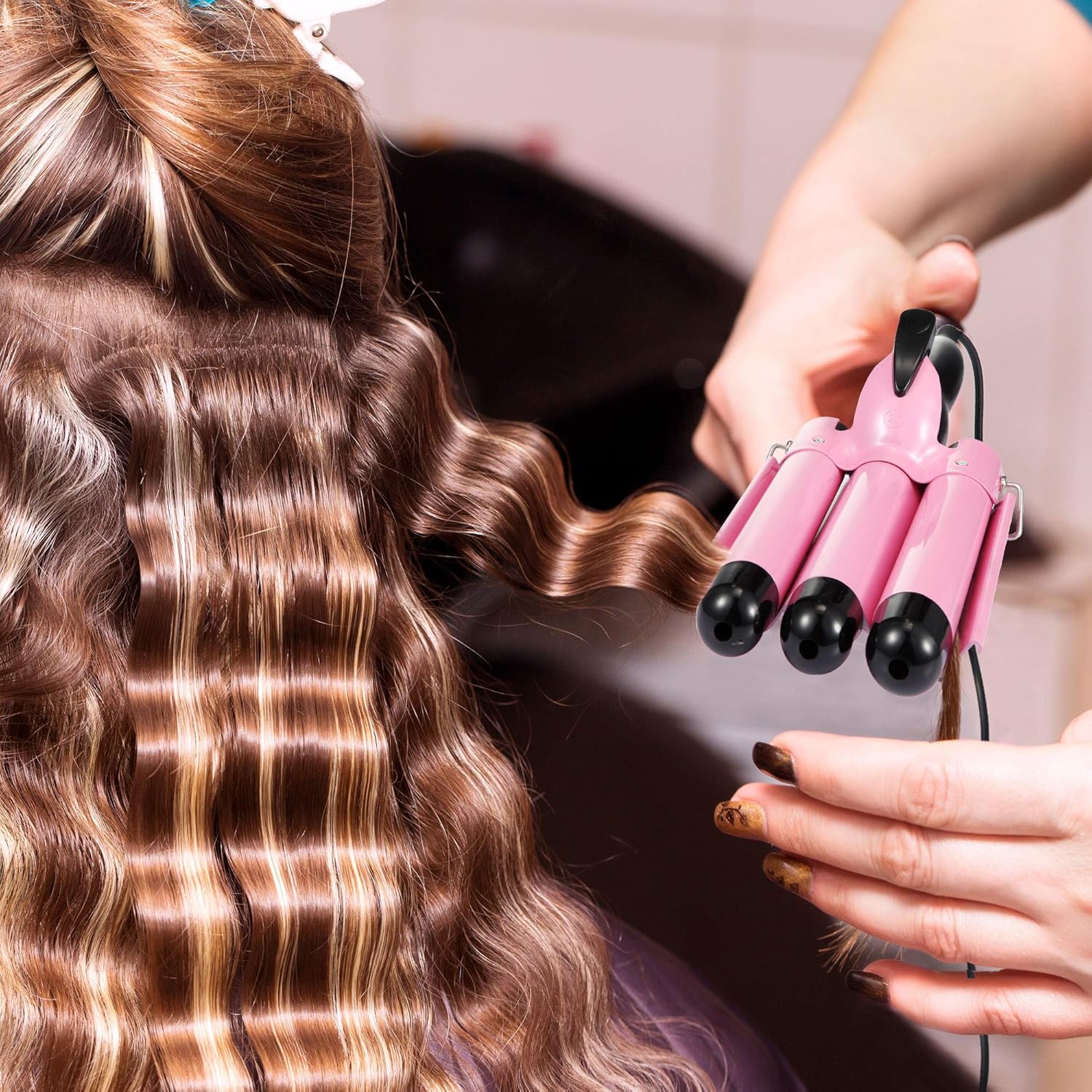 Hair Curling Iron 3 Barrel Wand Temperature Adjustable 25mm Hair Waver Curling Iron for Long or Short Hair Heat Up Quickly Last Long Curling Iron Hair Waver Hot Tools for Women or Girls(Pink): Health & Personal Care
