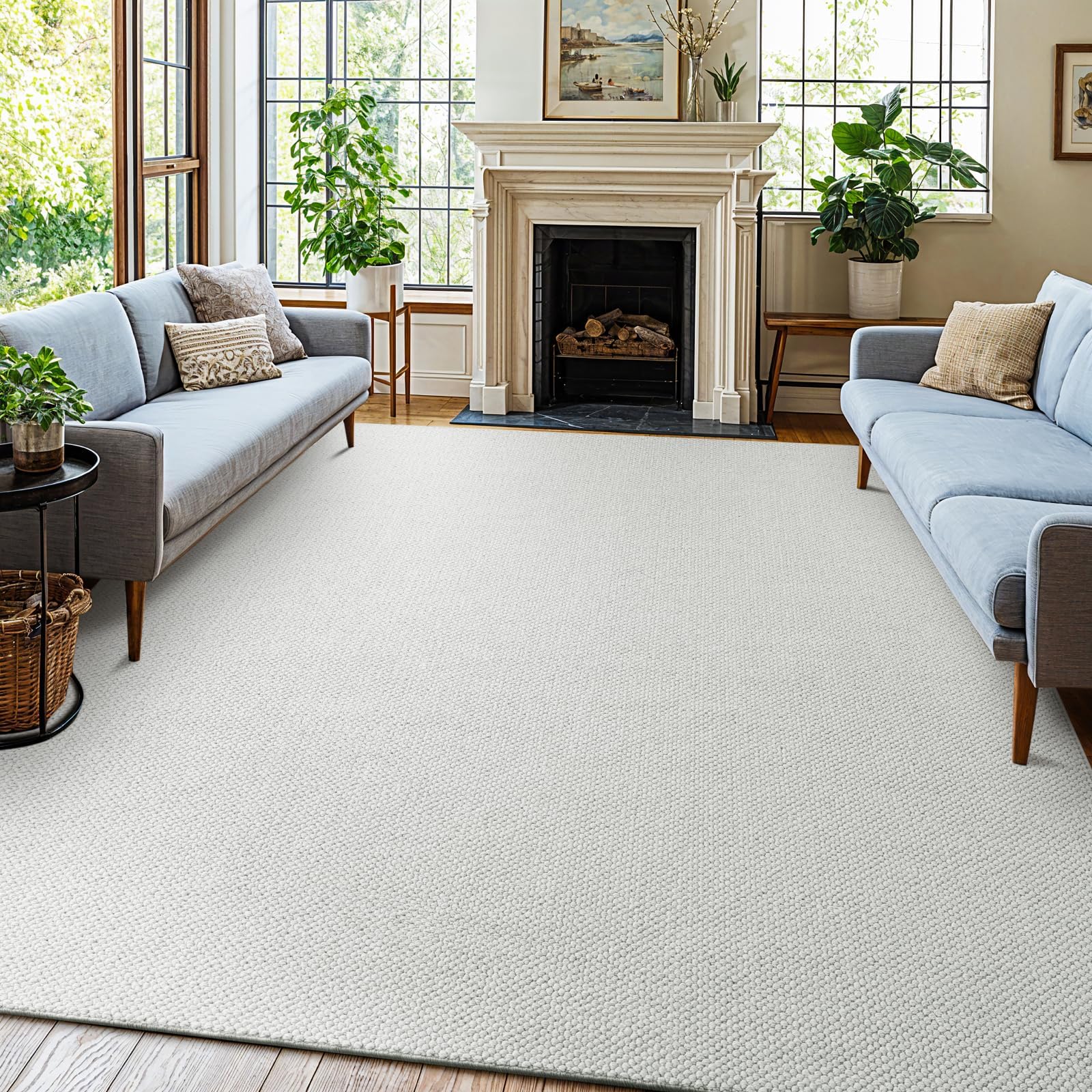 Photo 1 of Shilucheng Wool Rug 8x10, 80% New Zealand Wool& 20% Cotton Rugs for Living Room, Bedroom, Dinning Room, Soft Durable 100% Cotton Non-Slip Backing Large Modern Style Area Rug (Gray/White)