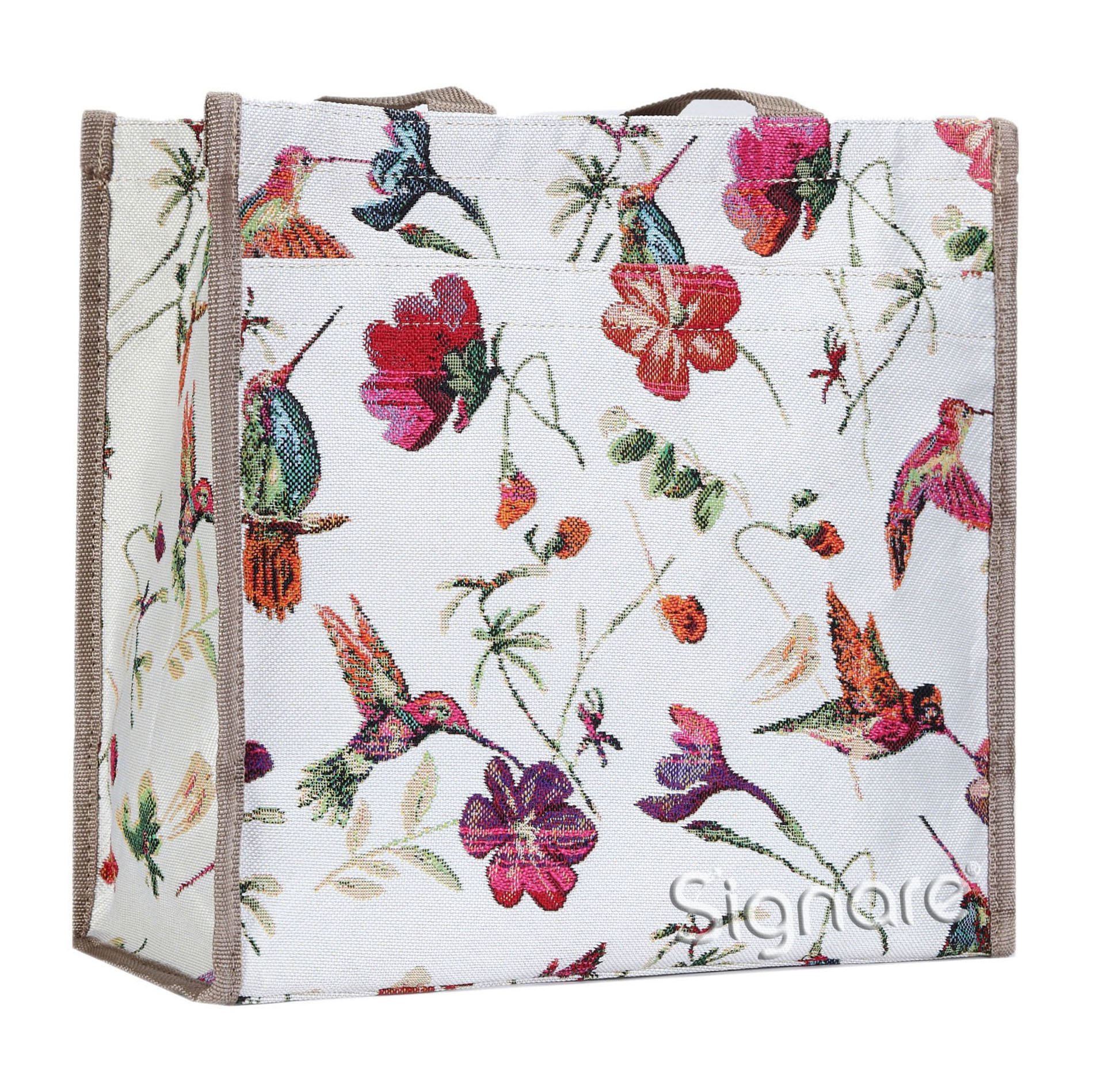 Signare Womens Fashion Tapestry Shopper Bag Shoulder Bag in Hummingbird (Shop-HUMM), Medium, White, Pink