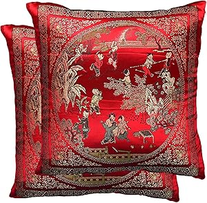Yootop Pair Courtyard Scene Embroidered Pillowcase Silky Decorative Chinese Oriental Cushion Cover for Sofa Throw Pillow Case