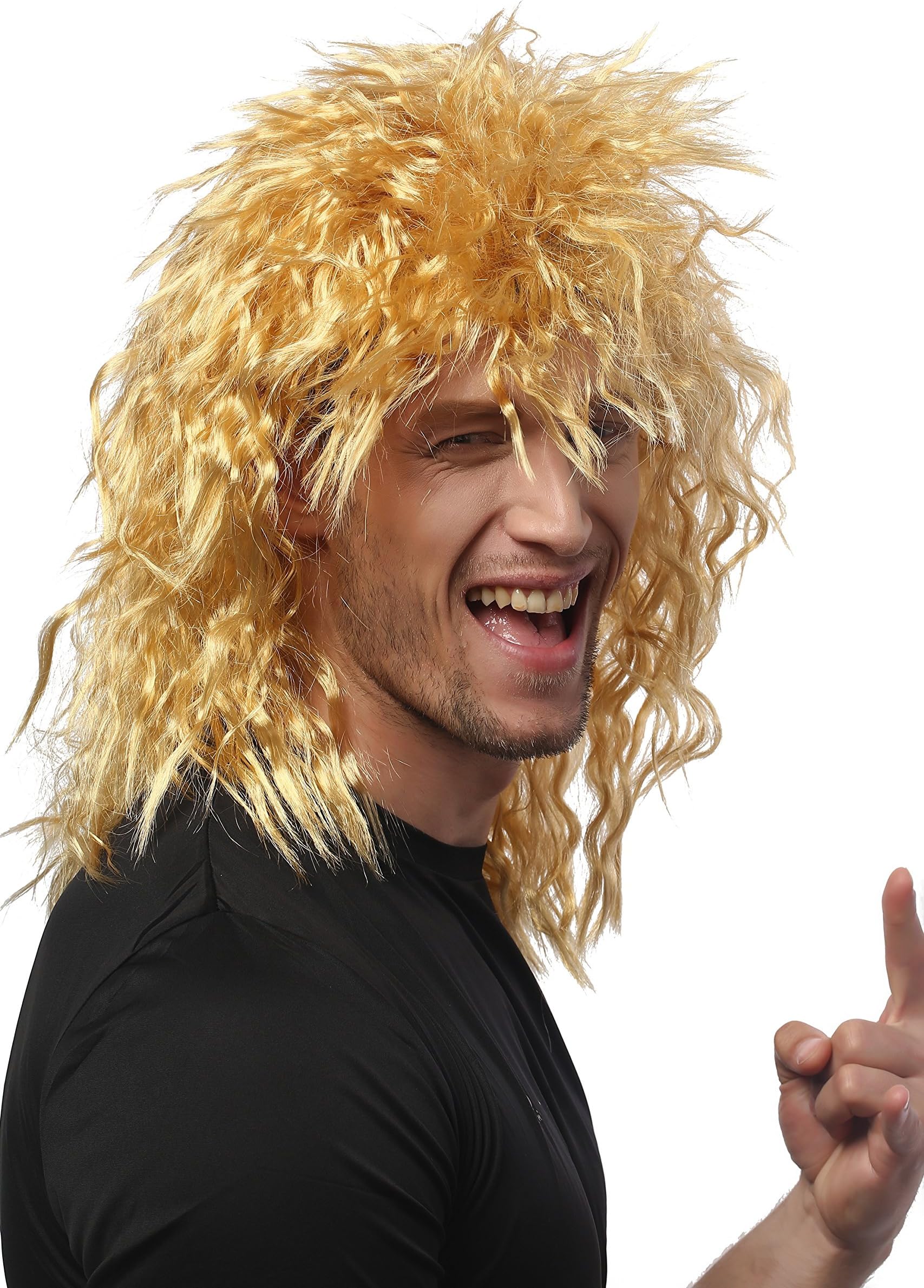 WIG ME UP - 90683-ZA35 Lady or Man Party Wig Halloween Fancy Dress golden blond Lions Mane Hardrock heavy Metal mullet kinks kinked wild volume 17inch