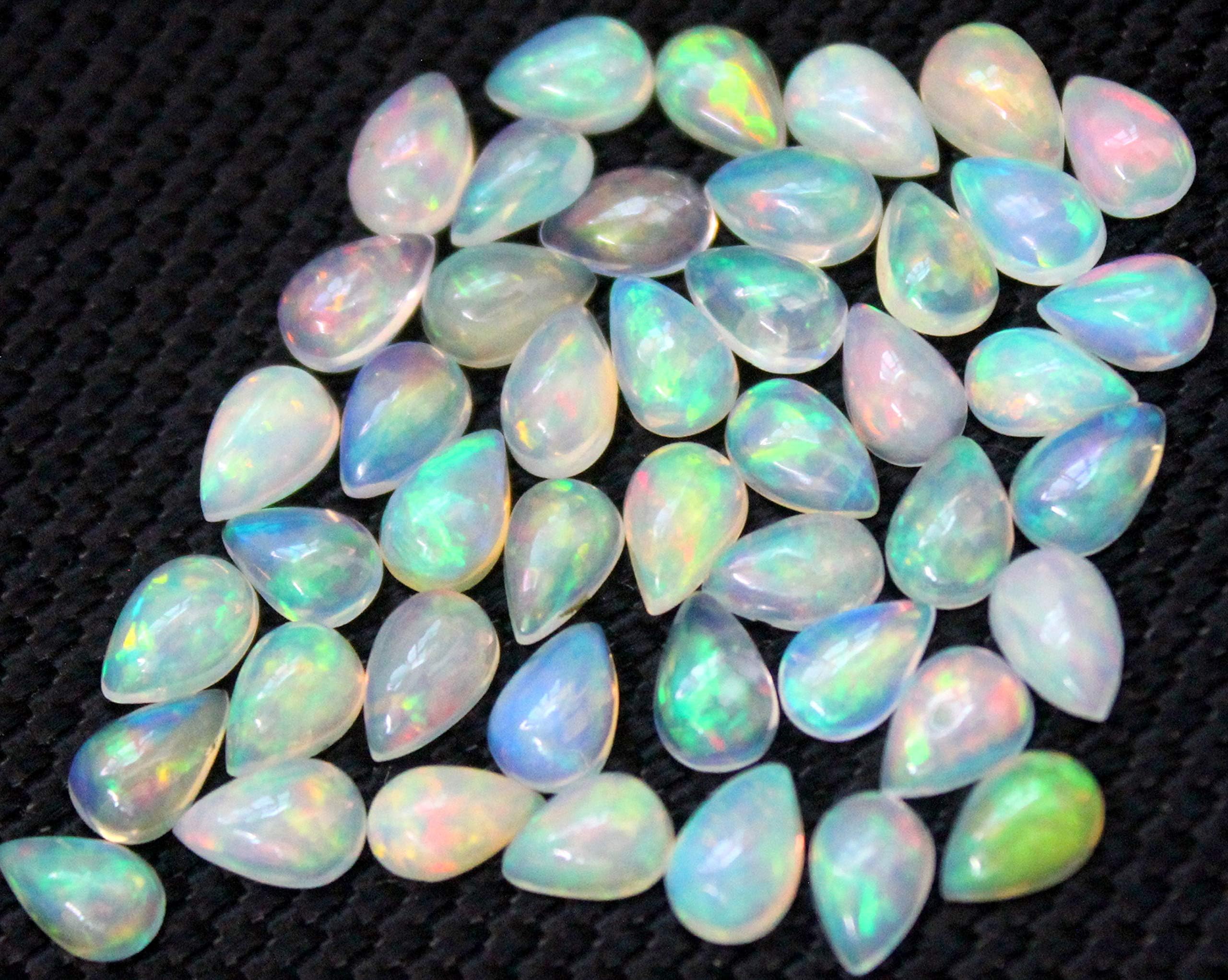 Natural Ethiopian 5x7 mm Loose Multi Fire Pear Cabochon Opal 5 Pieces Lot AAA Quality