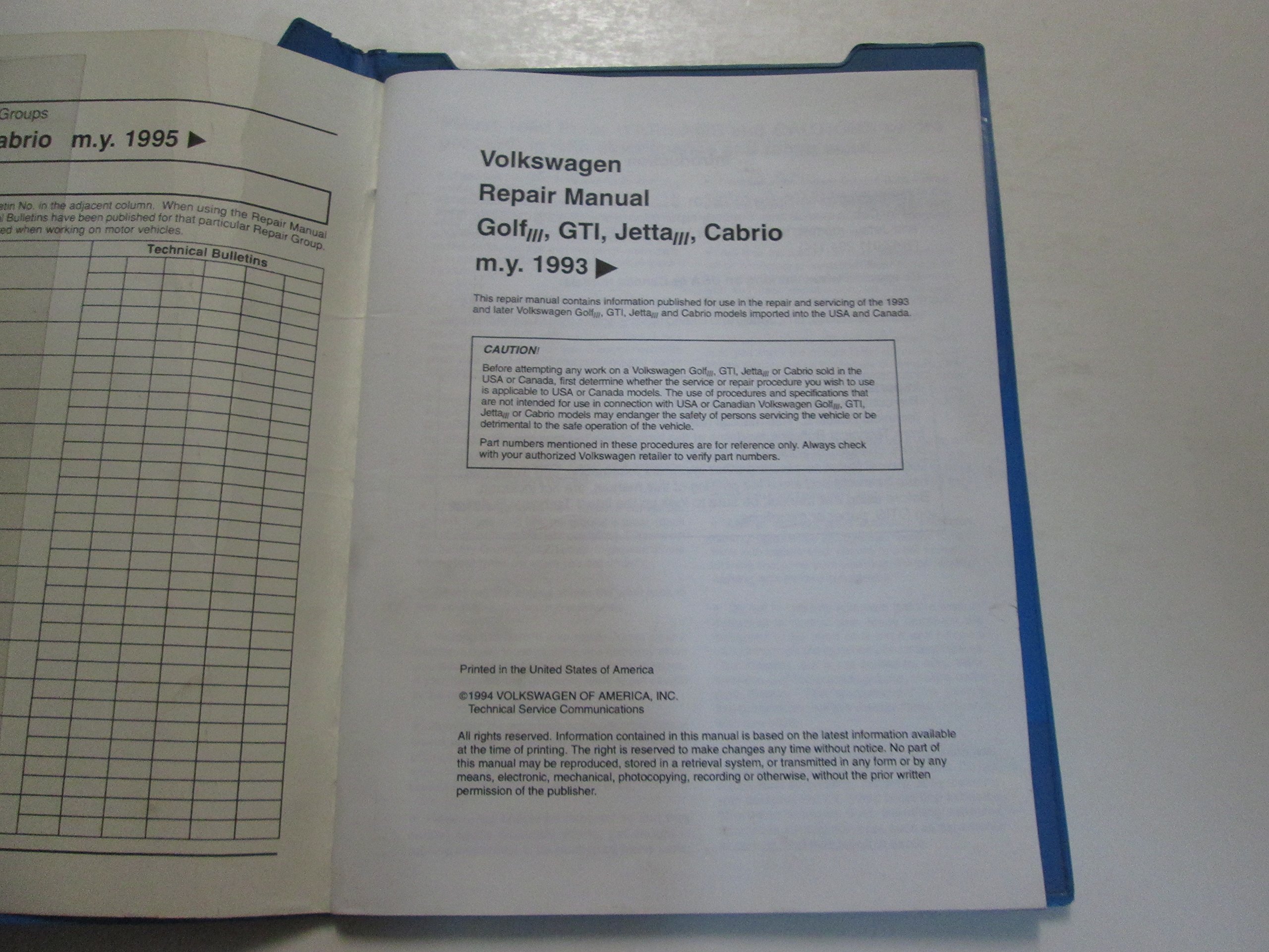 1995 1999 VW Golf GTI Jetta Cabrio Body Cabrio Repair Manual MINOR WEAR:  VOLKSWAGEN: Amazon.com: Books