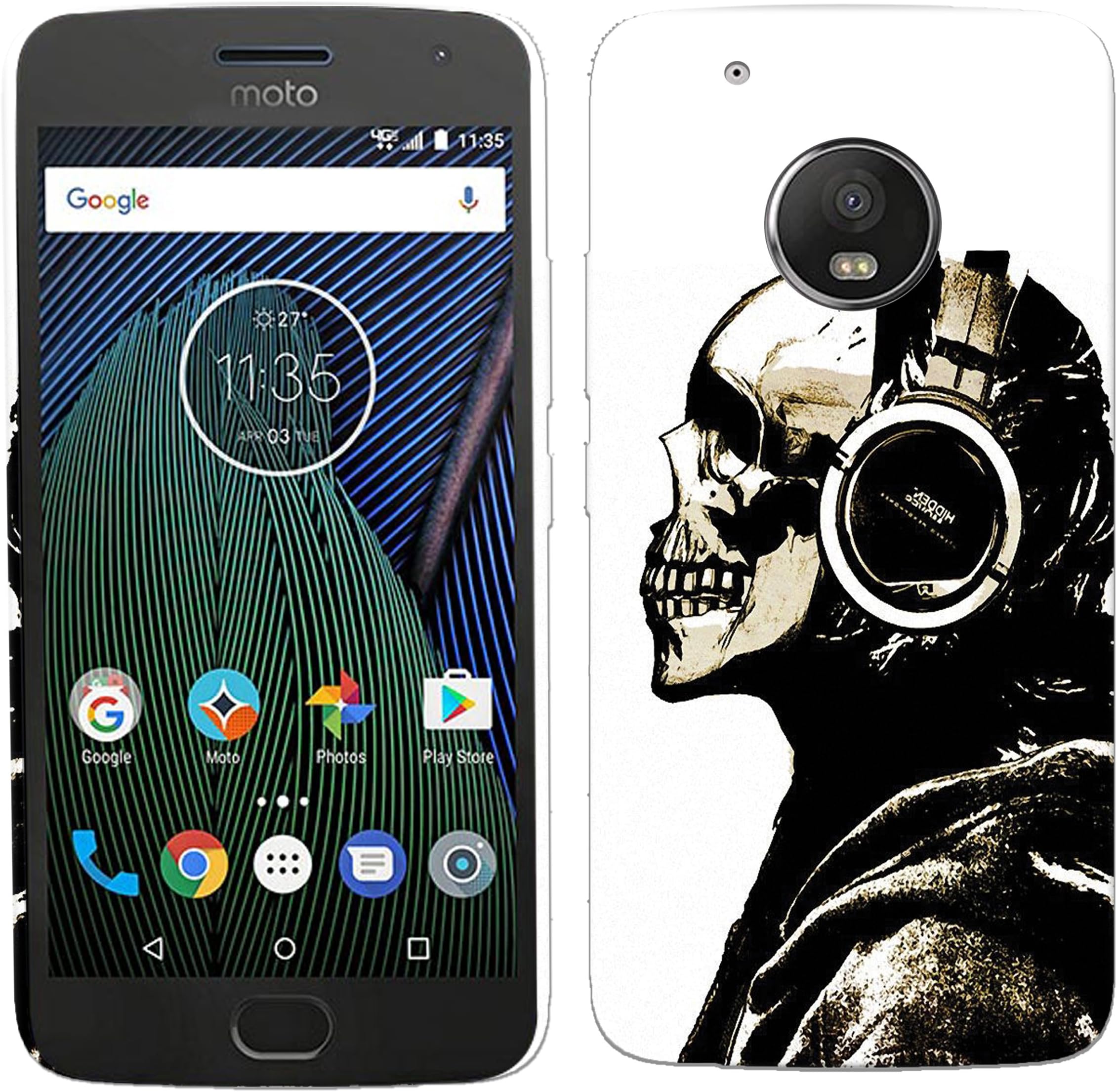 Heartly Skull Printed Designer Thin Hard Bumper Back Case Cover for Motorola Moto G5 - Headphone Black