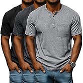Neer 3 Pack Men's Big and Tall Henley T-Shirts, Short Sleeve Pocket Oversized Tops Casual Summer Soft Loose Basic Tees