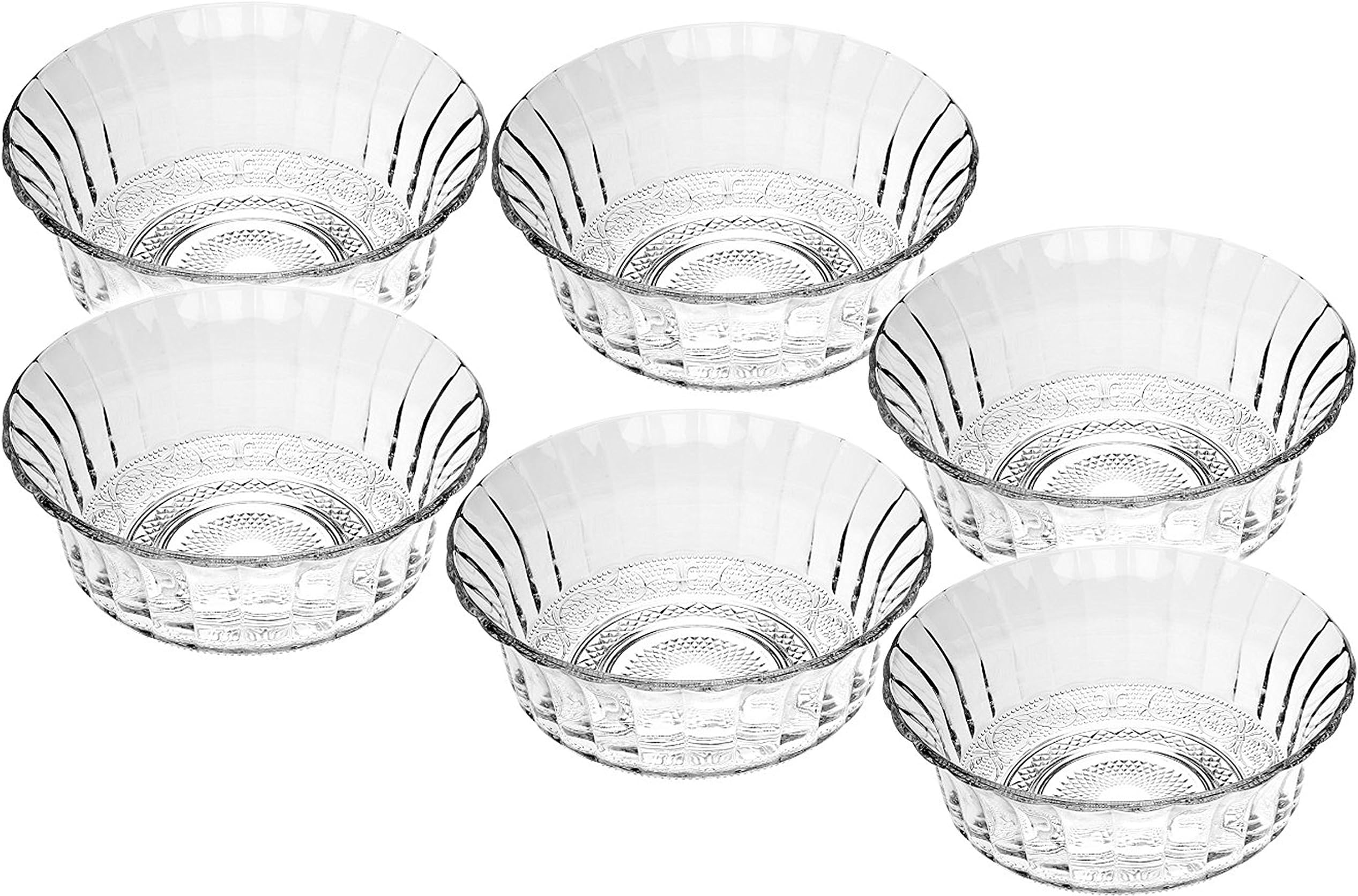 King International Glass Crystal Desert Bowl with Hand Cut Design, 150Ml, 15 cm, Standard, Clear, 6 Piece