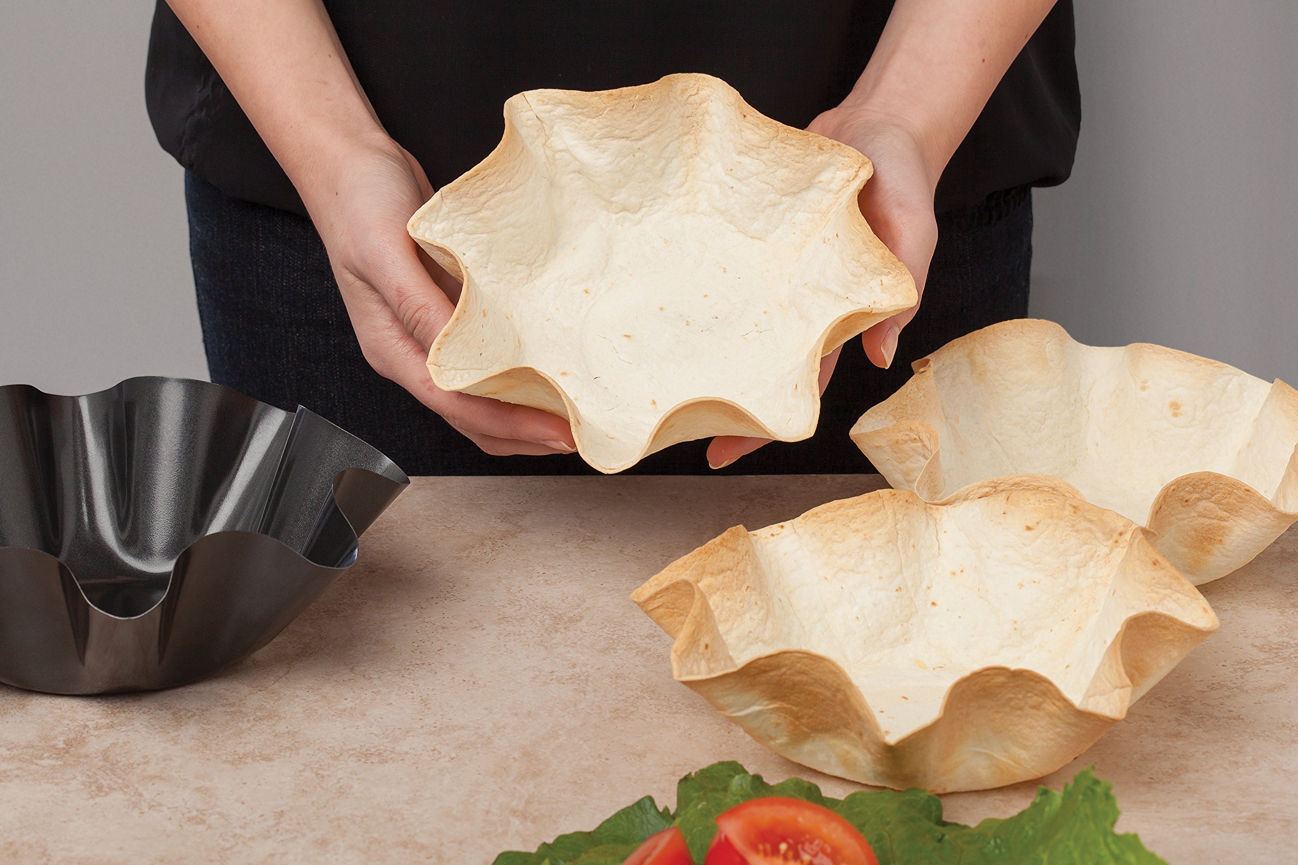 HIC Large NonStick Fluted Tortilla Shell Pans Taco Salad Bowl Makers