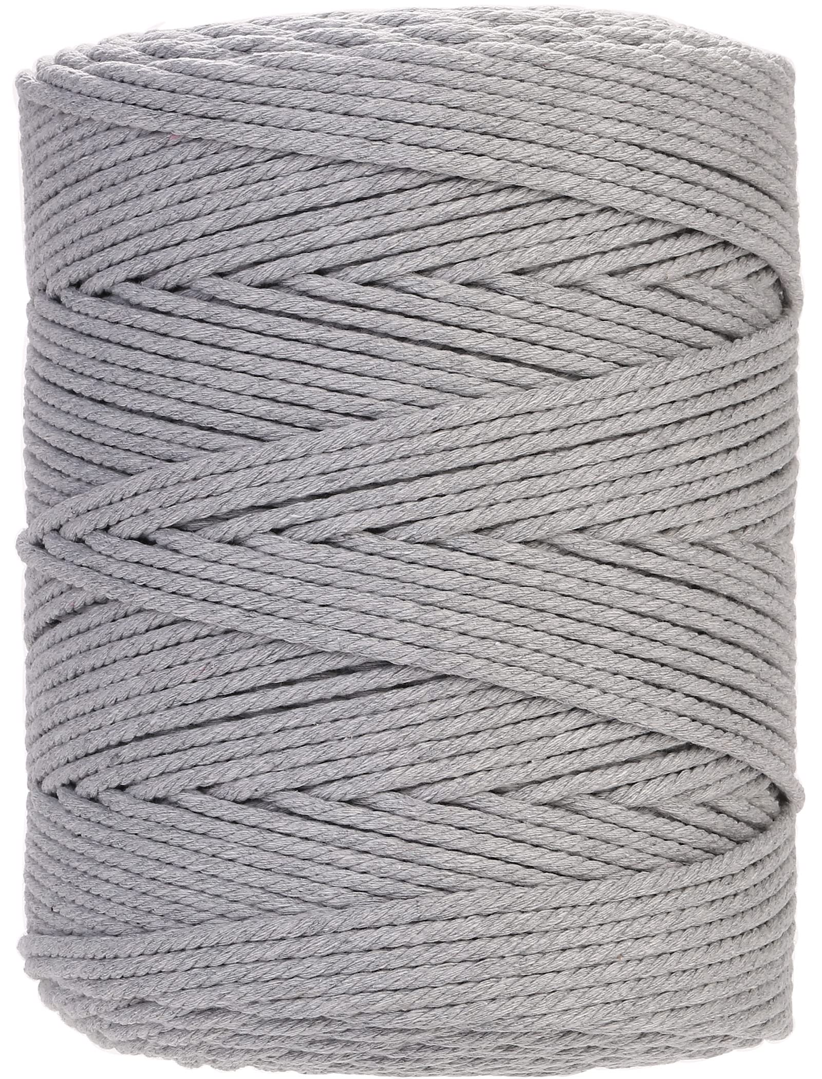 GOHOF Macrame Cord 4mm x 300m Premium Cotton Macrame Rope, 4 Strand Twisted Soft Cotton Cord, One of The Most Perfect Materials for Macrame Art, Cotton String Without Chemicals(light Grey)