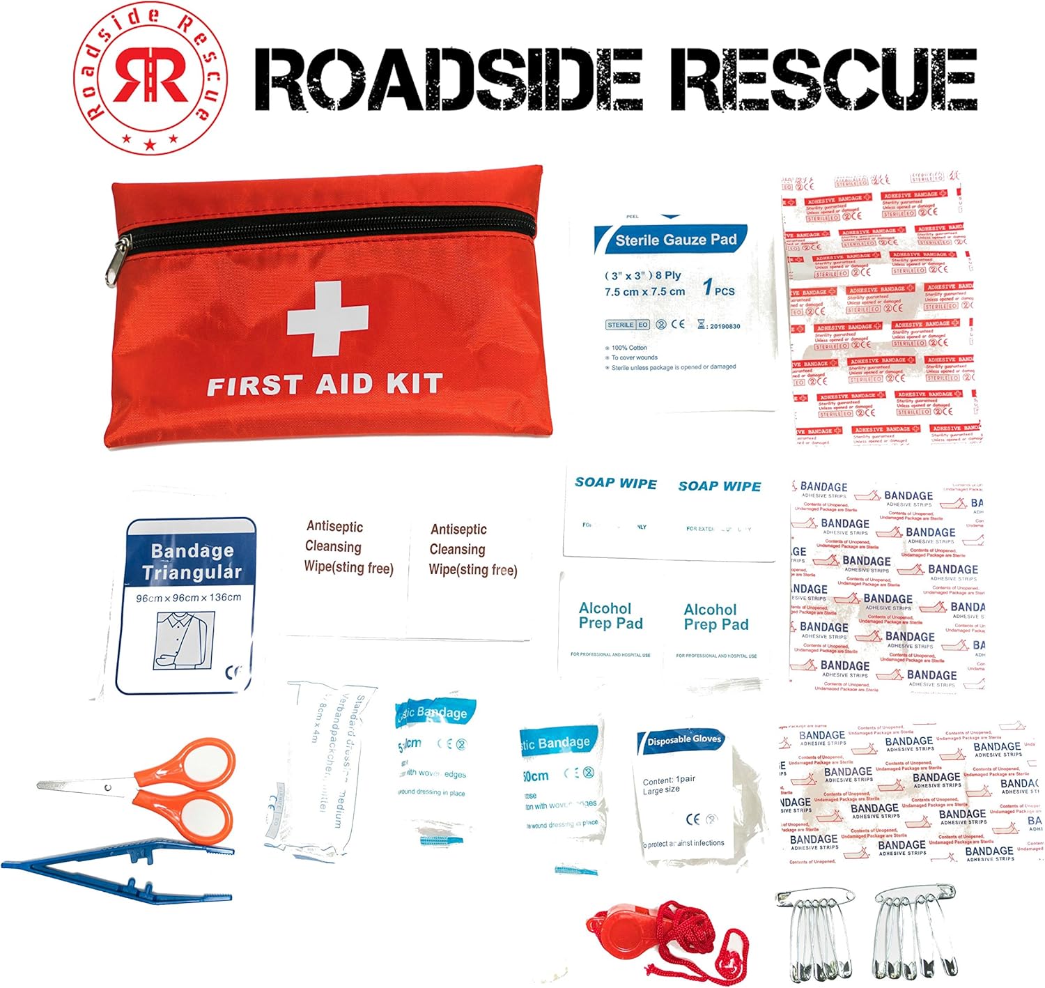 Roadside Emergency Assistance Kit - Packed 110 Premium Pieces & Rugged Bag - Car, Truck & RV Kit with Heavy Duty Jumper Cables • Heavy Duty Tow Strap • Safety Triangle • First Aid & more: Automotive