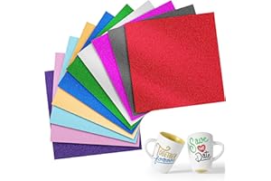 LIKCUT Glitter Permanent Vinyl for Cricut, 12"x12" Shimmer Vinyl Permanent Sheets, 10Psc Glitter Adhesive Vinyl Bundle for DIY Craft, Birthday Party, Christmas Decoration