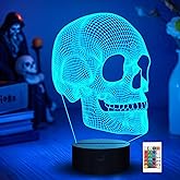 Ammonite Skull Night Light for Kids, 3D Illusion Lamp LED Desk Table Lamp 16 Colors Change with Remote Control and Timing Function, Best Christmas Halloween Birthday Gift for Child Boys