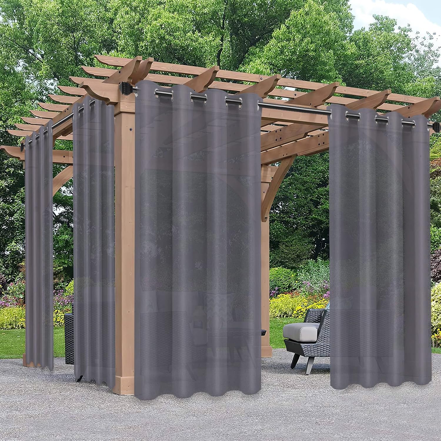 Outdoor Curtains - PureFit Sheer Outdoor Curtains for Patio Waterproof  Weatherproof, Fade Resistant Outside Voile Curtains for Gazebo, Front Porch, Pergola, Sun Filtering Privacy Curtain, 54 x 84 inch, 1 Panel, Grey