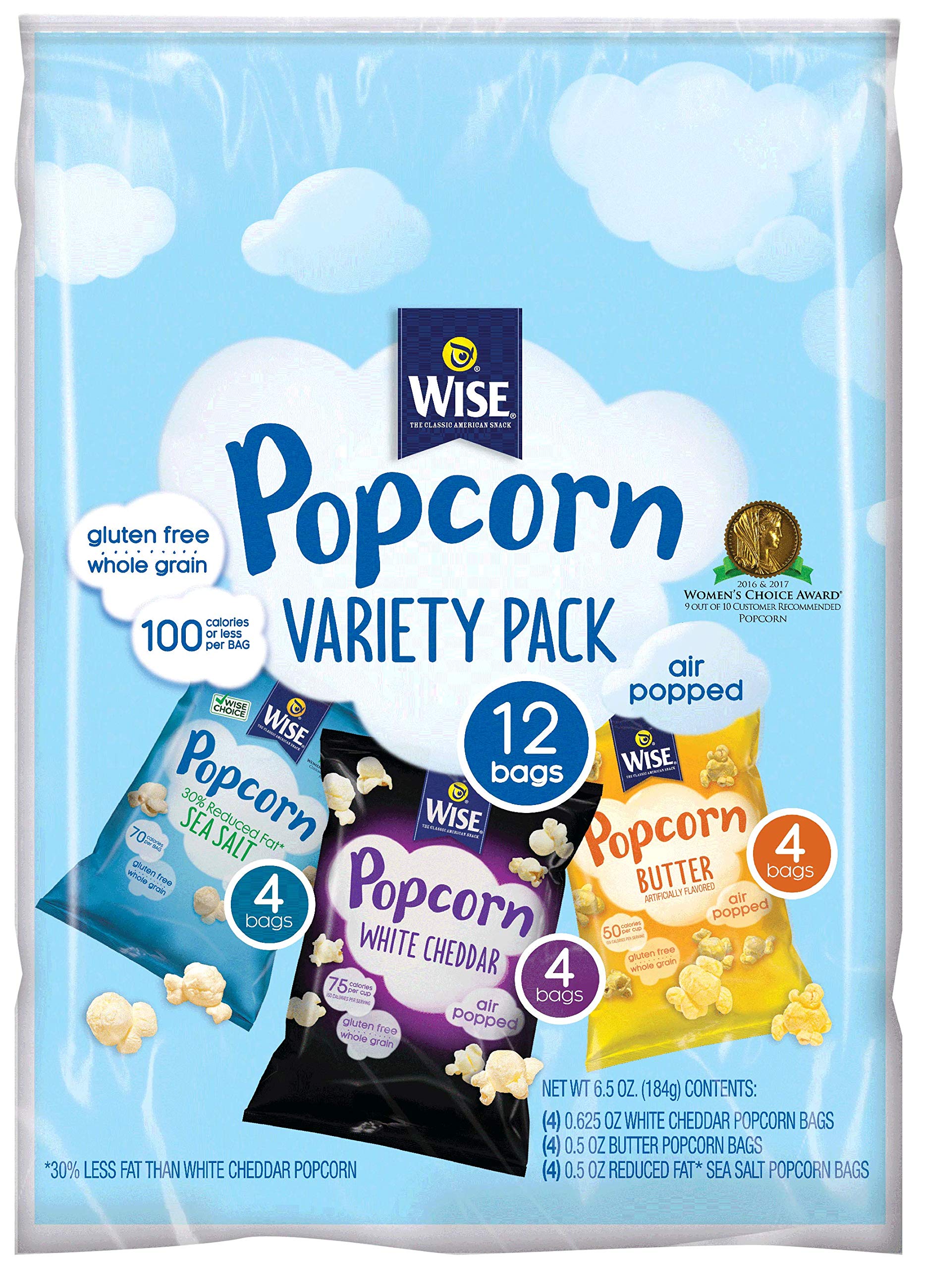 Wise Snacks Variety Pack Popcorn Bags, Single Serve Mini Popcorn Bags