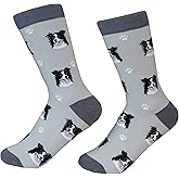Border Collie Socks -200 Needle Count - Soft Combed Cotton - Unisex, Grey, One Size Fits Most
