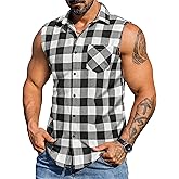 COOFANDY Mens Sleeveless Flannel Shirt Casual Summer Tank Top Button Up Sleeveless Beach Shirts with Chest Pocket